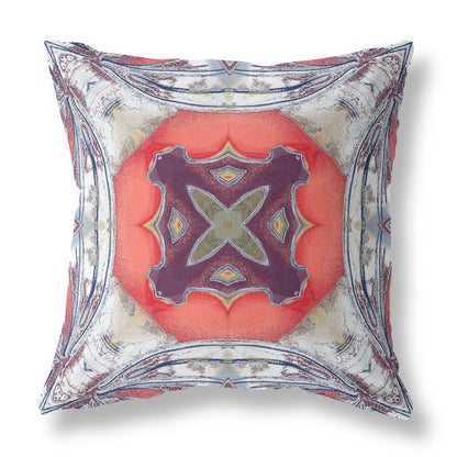 16" X 16" Peach Geometric Indoor Outdoor Throw Pillow