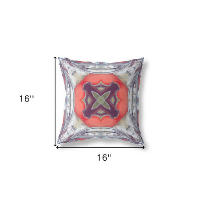 16" X 16" Peach Geometric Indoor Outdoor Throw Pillow