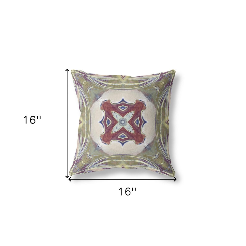 16" X 16" Magenta Geometric Indoor Outdoor Throw Pillow