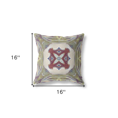 16" X 16" Magenta Geometric Indoor Outdoor Throw Pillow