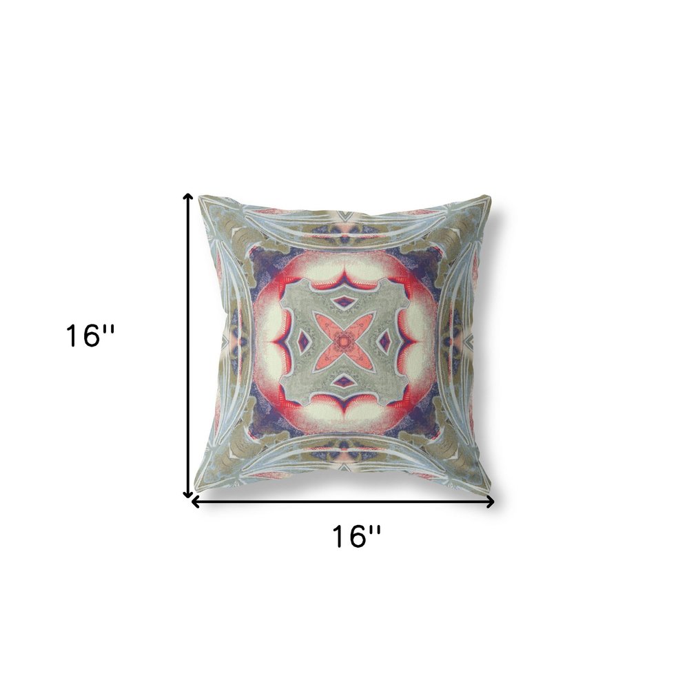 16" X 16" Pink Geometric Indoor Outdoor Throw Pillow