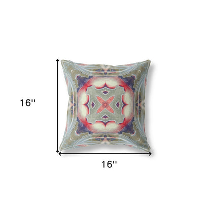 16" X 16" Pink Geometric Indoor Outdoor Throw Pillow
