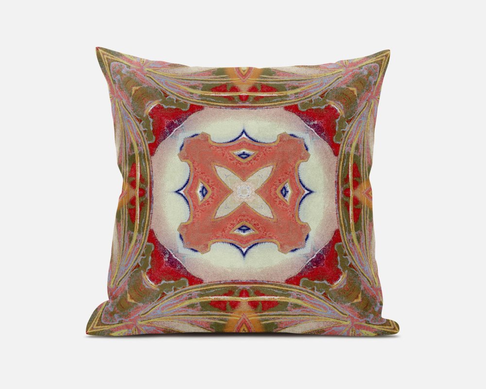 16" X 16" Muted Red Zippered Geometric Indoor Outdoor Throw Pillow