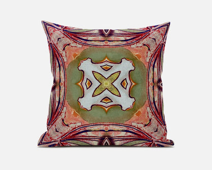 16" X 16" Peach And Green Zippered Geometric Indoor Outdoor Throw Pillow