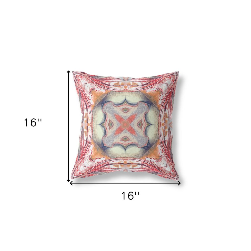 16" X 16" Rustic Orange Zippered Geometric Indoor Outdoor Throw Pillow