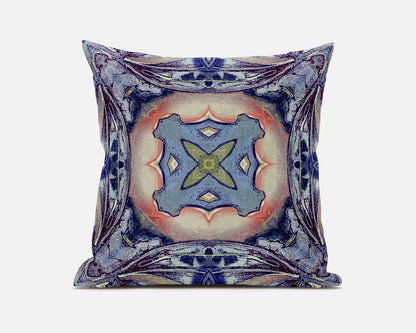 16" X 16" Sky Blue And Peach Zippered Geometric Indoor Outdoor Throw Pillow