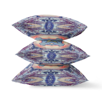 16" X 16" Sky Blue And Peach Zippered Geometric Indoor Outdoor Throw Pillow