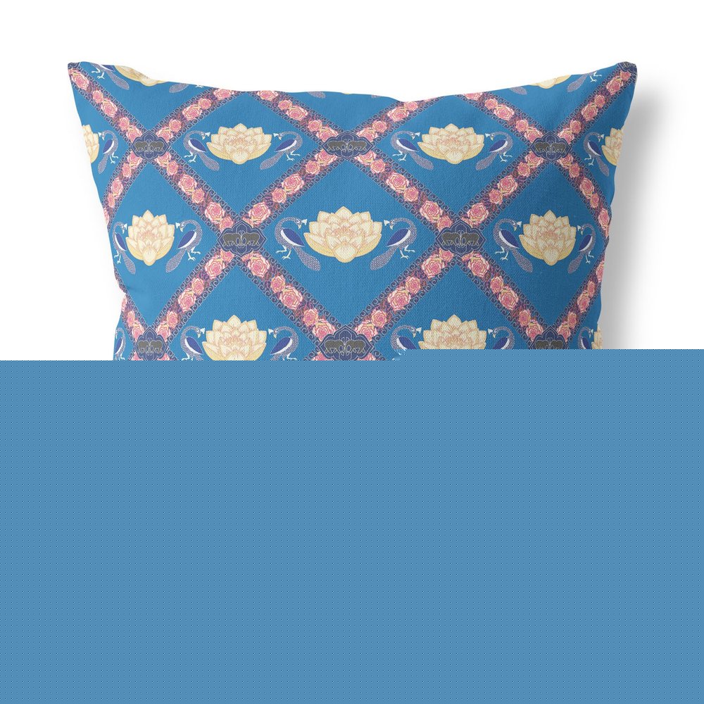 16" X 16" Blue And Pink Blown Seam Geometric Indoor Outdoor Throw Pillow