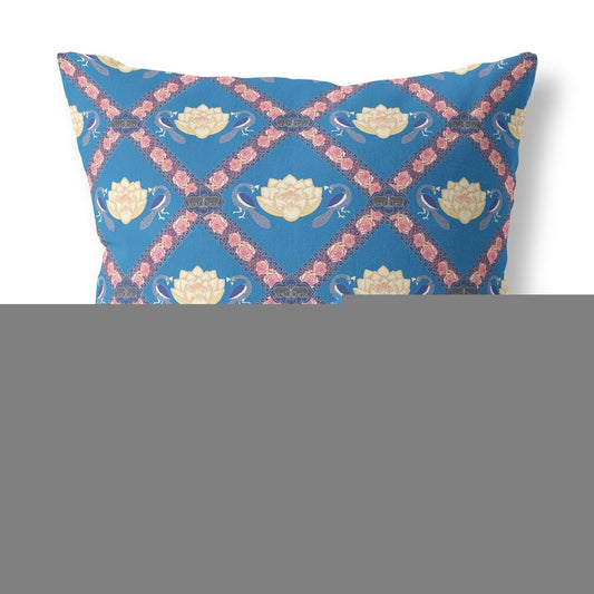 16" X 16" Blue And Pink Blown Seam Geometric Indoor Outdoor Throw Pillow