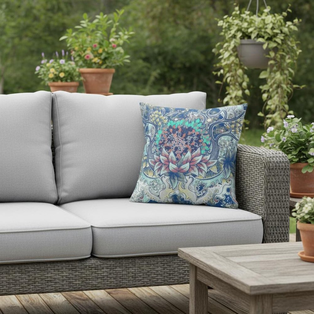 16" X 16" Blue And Yellow Blown Seam Geometric Indoor Outdoor Throw Pillow