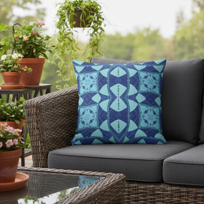 16" X 16" Blue Blown Seam Geometric Indoor Outdoor Throw Pillow