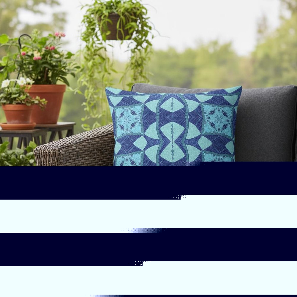 16" X 16" Blue Blown Seam Geometric Indoor Outdoor Throw Pillow