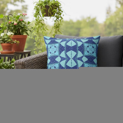 16" X 16" Blue Blown Seam Geometric Indoor Outdoor Throw Pillow