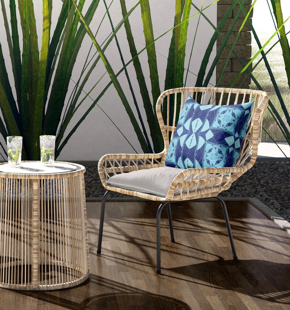 16" X 16" Blue Blown Seam Geometric Indoor Outdoor Throw Pillow