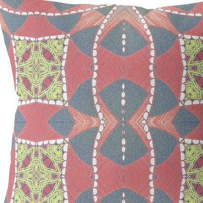 16" X 16" Red And Gray Blown Seam Geometric Indoor Outdoor Throw Pillow