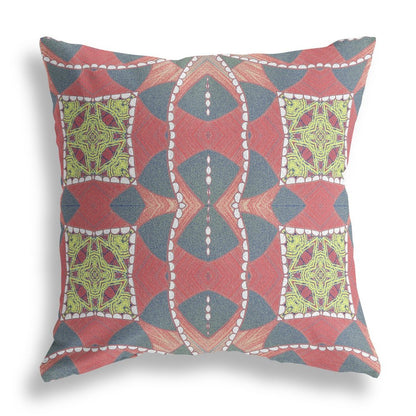 16" X 16" Red And Gray Blown Seam Geometric Indoor Outdoor Throw Pillow