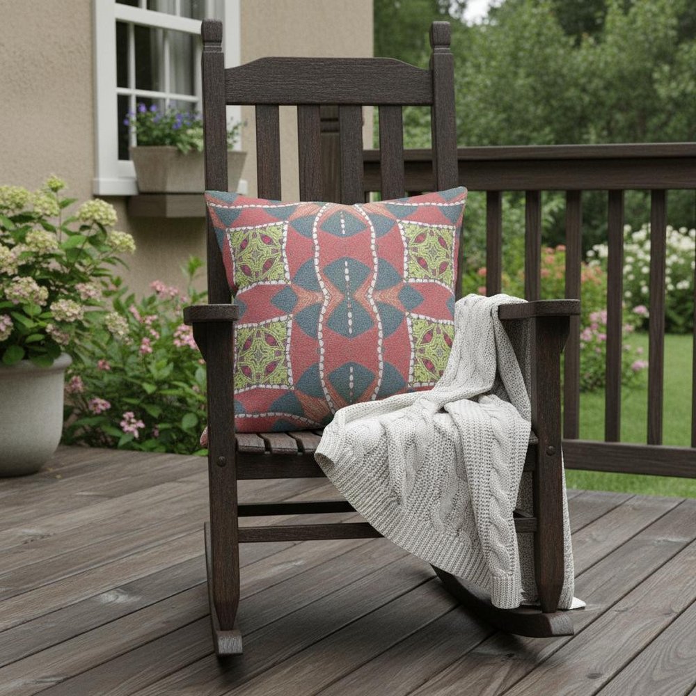 16" X 16" Red And Gray Blown Seam Geometric Indoor Outdoor Throw Pillow