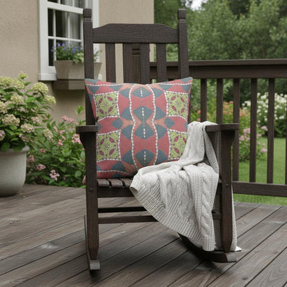 16" X 16" Red And Gray Blown Seam Geometric Indoor Outdoor Throw Pillow