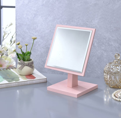 9" Pink Wood Square Freestanding Framed Makeup Shaving Tabletop Mirror