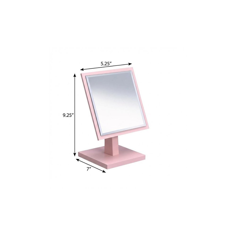 9" Pink Wood Square Freestanding Framed Makeup Shaving Tabletop Mirror