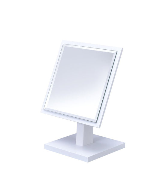 9" White Wood Square Freestanding Framed Makeup Shaving Tabletop Mirror