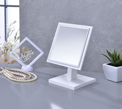 9" White Wood Square Freestanding Framed Makeup Shaving Tabletop Mirror