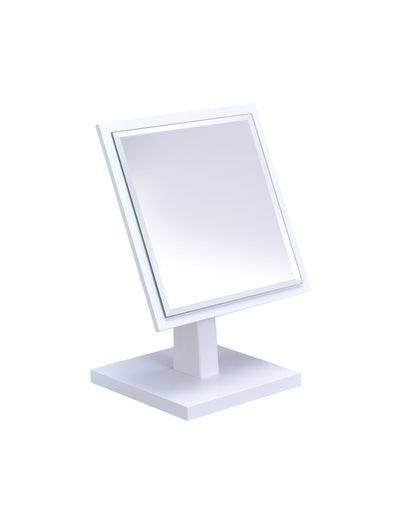9" White Wood Square Freestanding Framed Makeup Shaving Tabletop Mirror