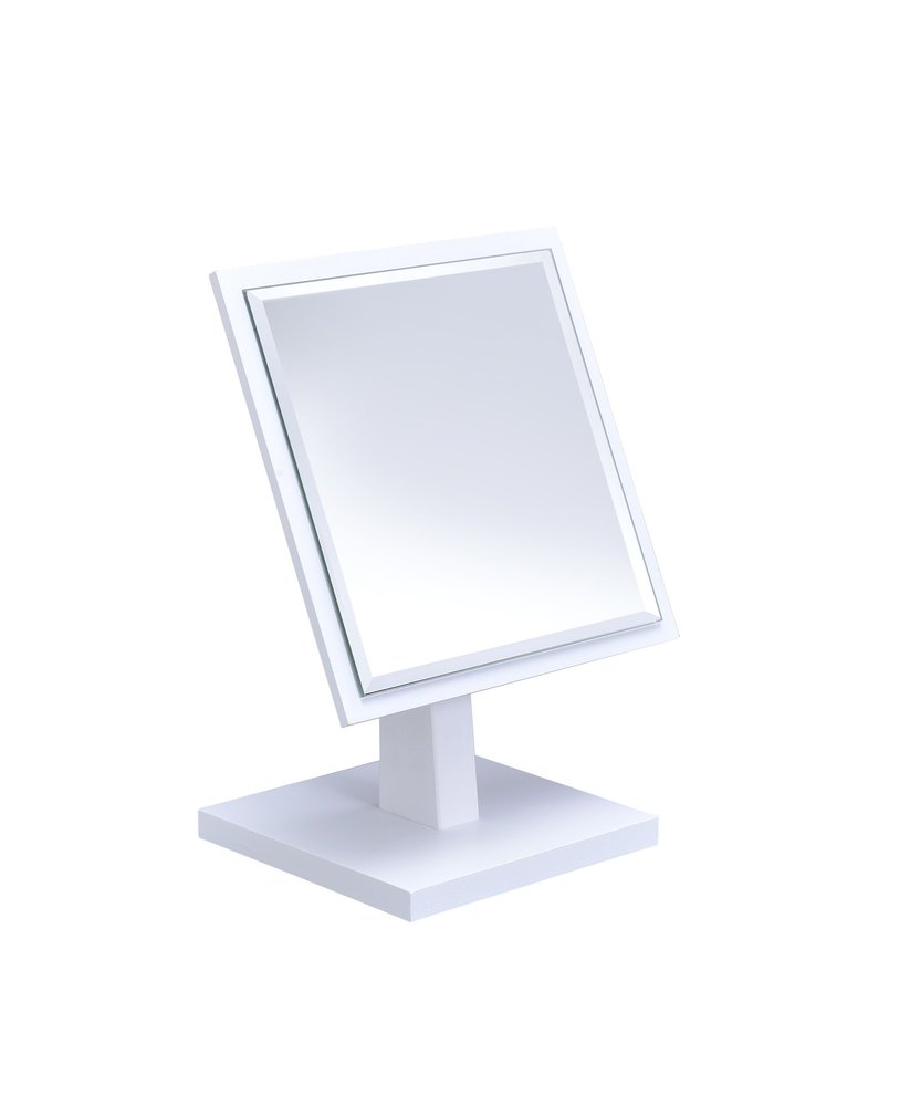 9" White Wood Square Freestanding Framed Makeup Shaving Tabletop Mirror