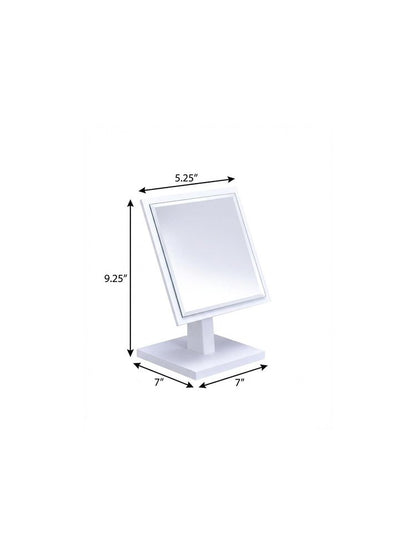 9" White Wood Square Freestanding Framed Makeup Shaving Tabletop Mirror