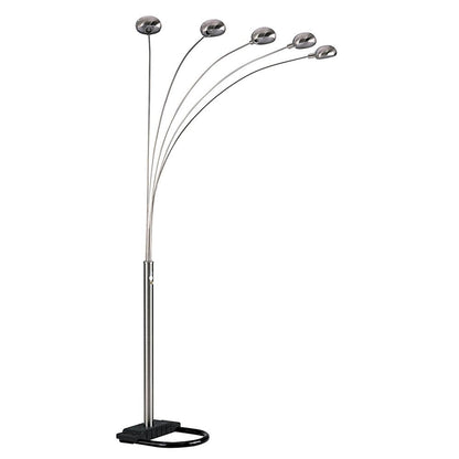 84" Gold Five Light Arc Floor Lamp With Brass Metal Dome Shade