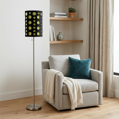 66" Steel Novelty Floor Lamp With Black And Green Drum Shade