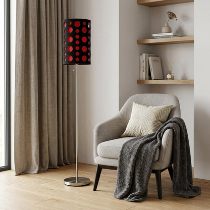 66" Steel Novelty Floor Lamp With Black And Red Drum Shade