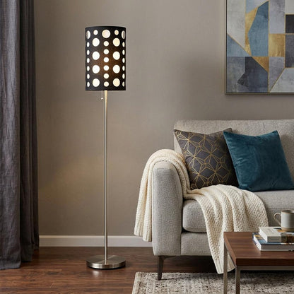 66" Steel Novelty Floor Lamp With Black And Red Drum Shade