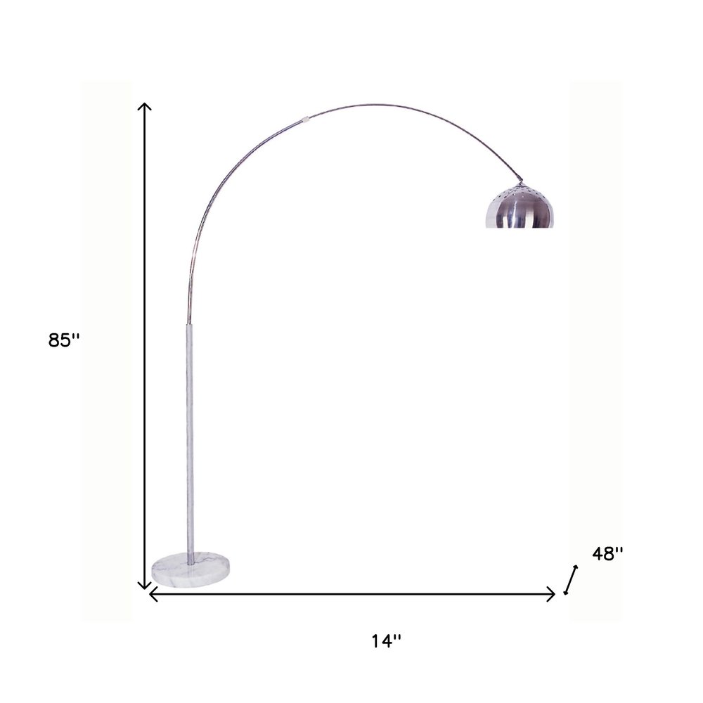 85" White Metal Arched Floor Lamp With Silver Metal Dome Shade