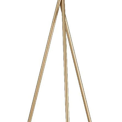 65" Gold And White Tripod Floor Lamp With White Fabric Drum Shade
