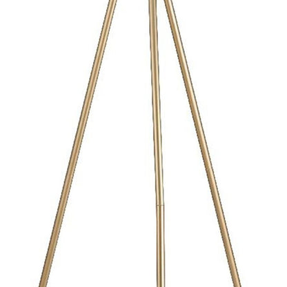 65" Gold And White Tripod Floor Lamp With White Fabric Drum Shade