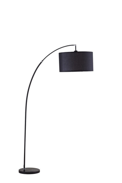 86" Black Metal Arc Floor Lamp With Black Fabric Drum Shade