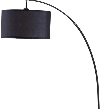 86" Black Metal Arc Floor Lamp With Black Fabric Drum Shade