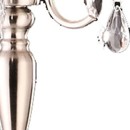 62" Silver Three Light Candelabra Floor Lamp With White Fabric Drum Shade