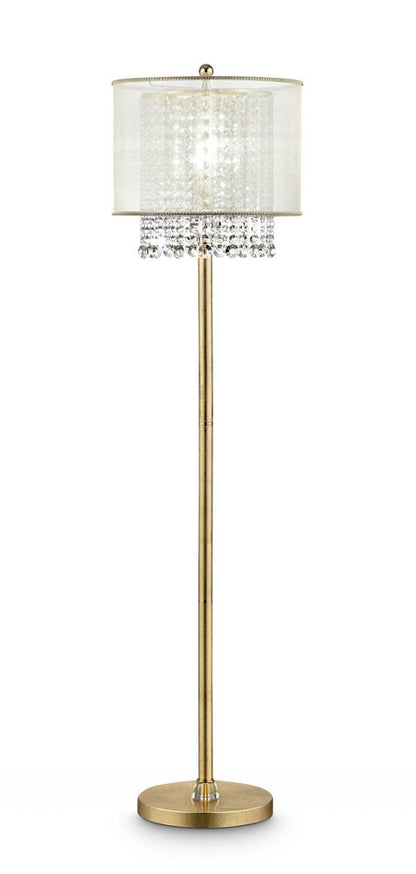 65" Gold And White Novelty Floor Lamp With White Fabric Drum Shade