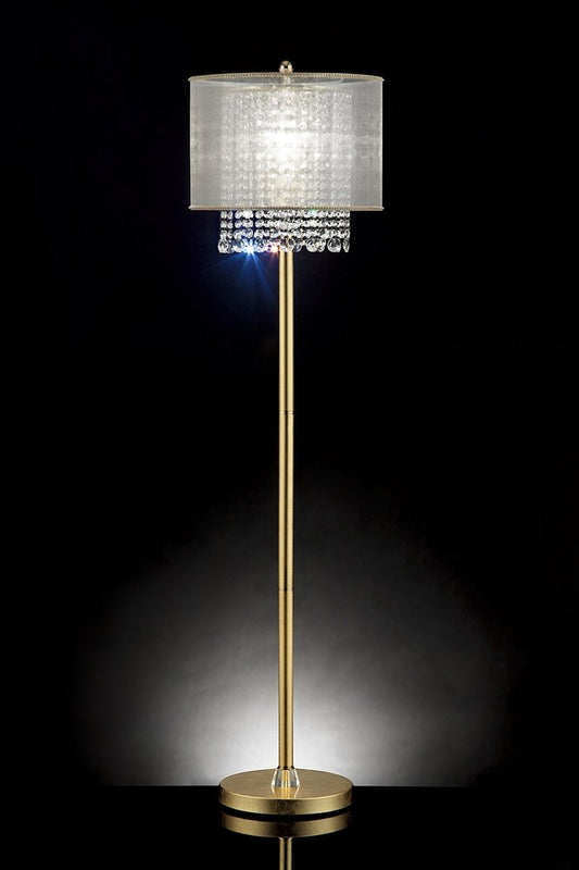 65" Gold And White Novelty Floor Lamp With White Fabric Drum Shade