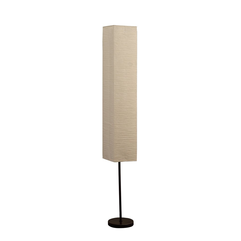 63" Black And Off White Column Floor Lamp With Off White Paper Rectangular Shade