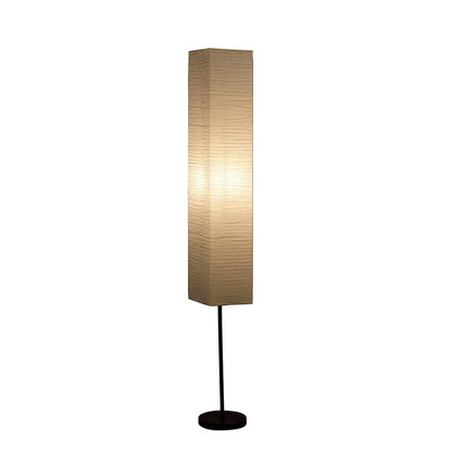 63" Black And Off White Column Floor Lamp With Off White Paper Rectangular Shade