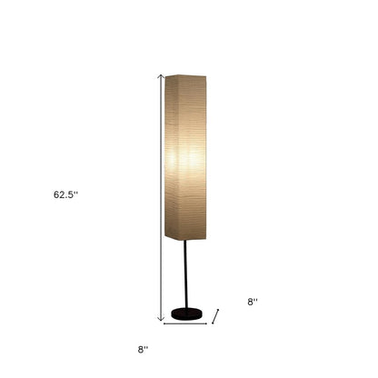 63" Black And Off White Column Floor Lamp With Off White Paper Rectangular Shade