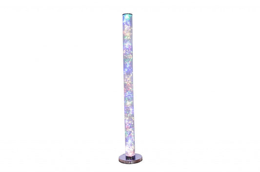 49" Silver LED Column Floor Lamp With Clear Acrylic Drum Shade