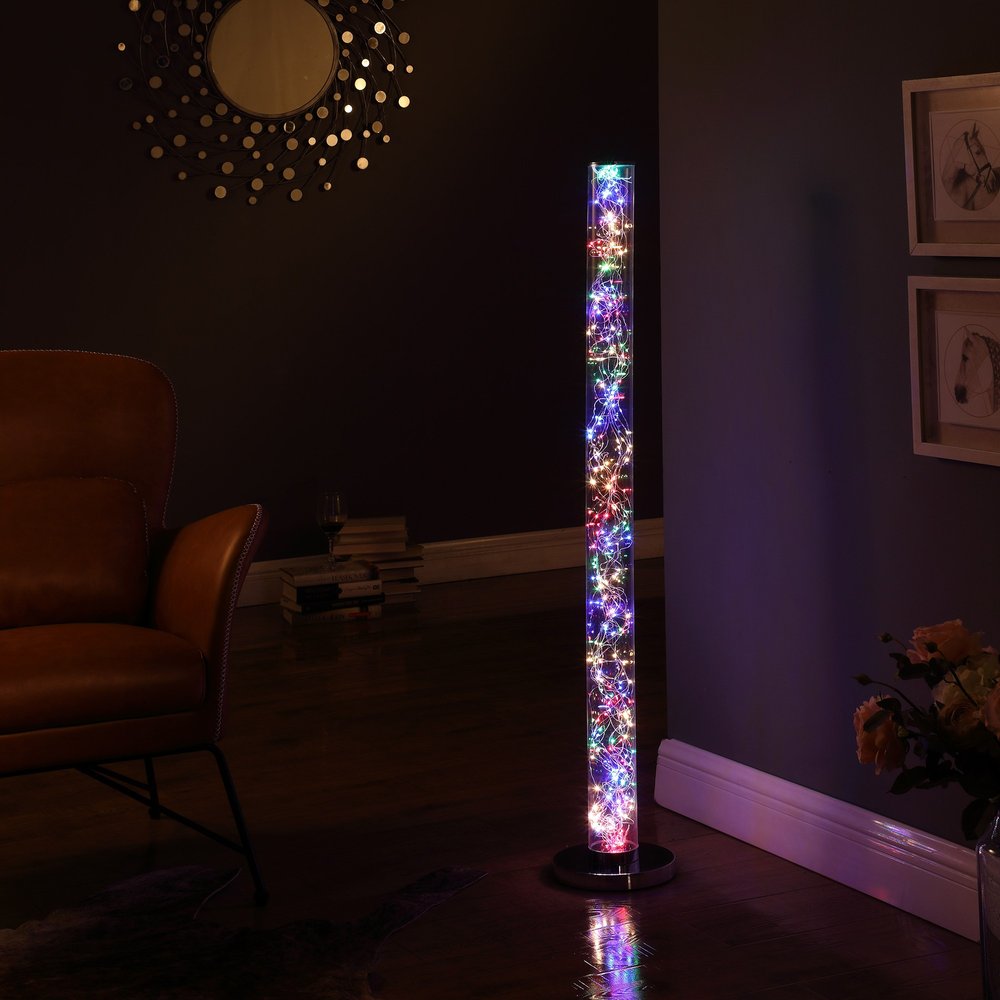 49" Silver LED Column Floor Lamp With Clear Acrylic Drum Shade