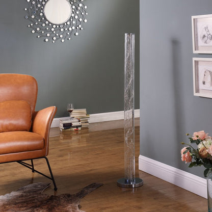 49" Silver LED Column Floor Lamp With Clear Acrylic Drum Shade