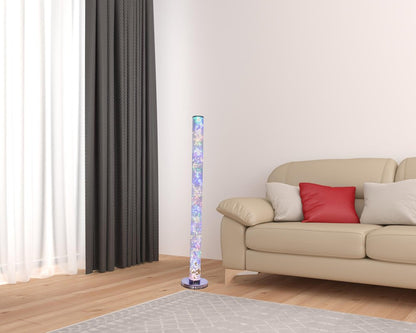49" Silver LED Column Floor Lamp With Clear Acrylic Drum Shade