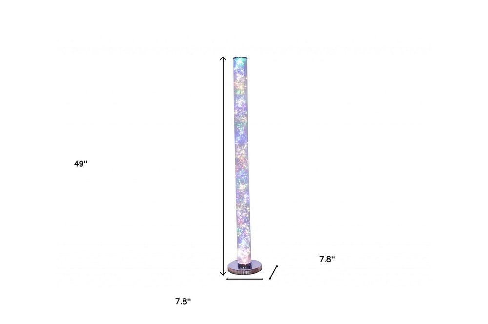 49" Silver LED Column Floor Lamp With Clear Acrylic Drum Shade