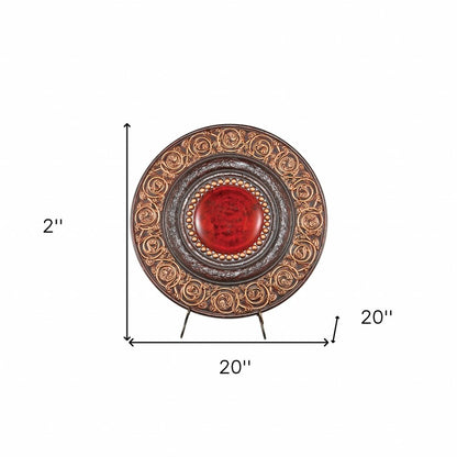 21" Red And Brown Round Polyresin Decorative Plaque